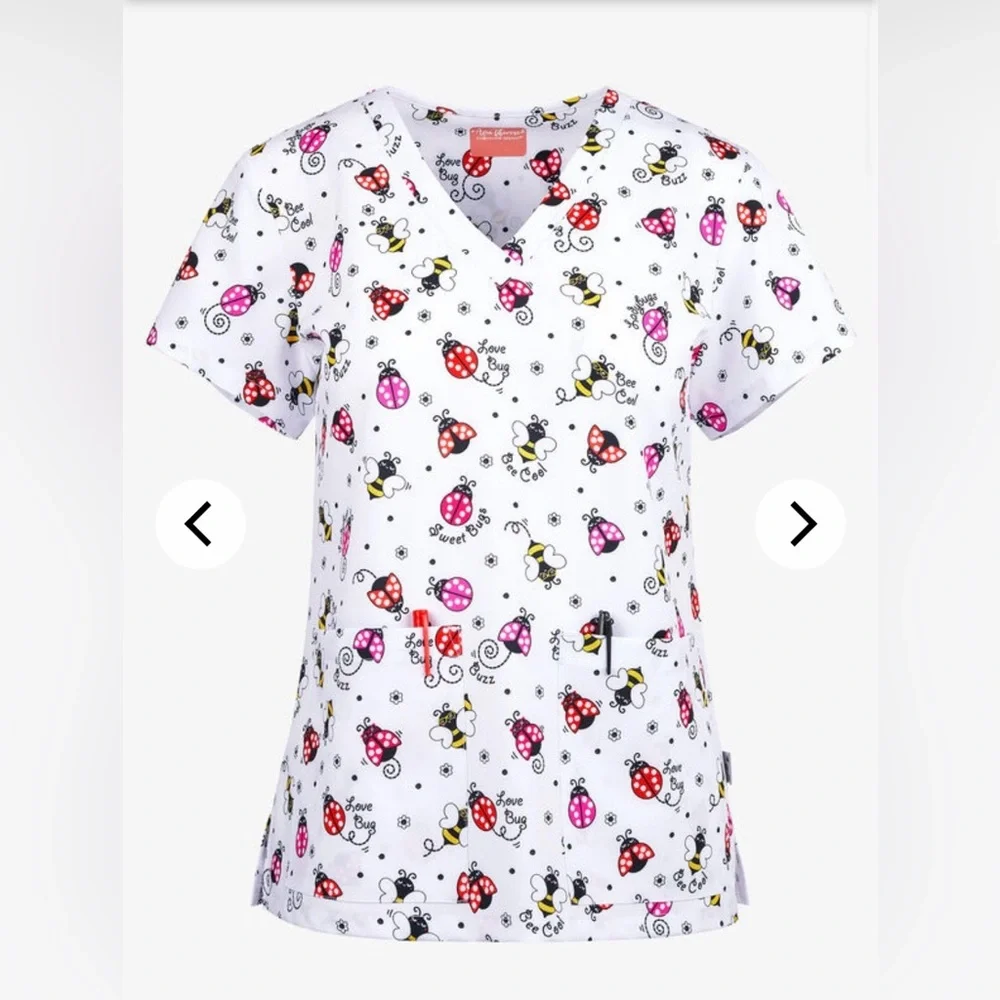 New Uniform Advantage Zavate Ava Therese lady bug bumble bee print scrub top XL - Picture 3 of 5